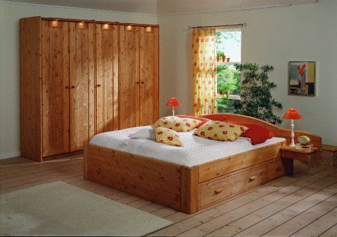 Schlafzimmer Kiefer massiv, Schubladenbett, Endloskleiderschrank