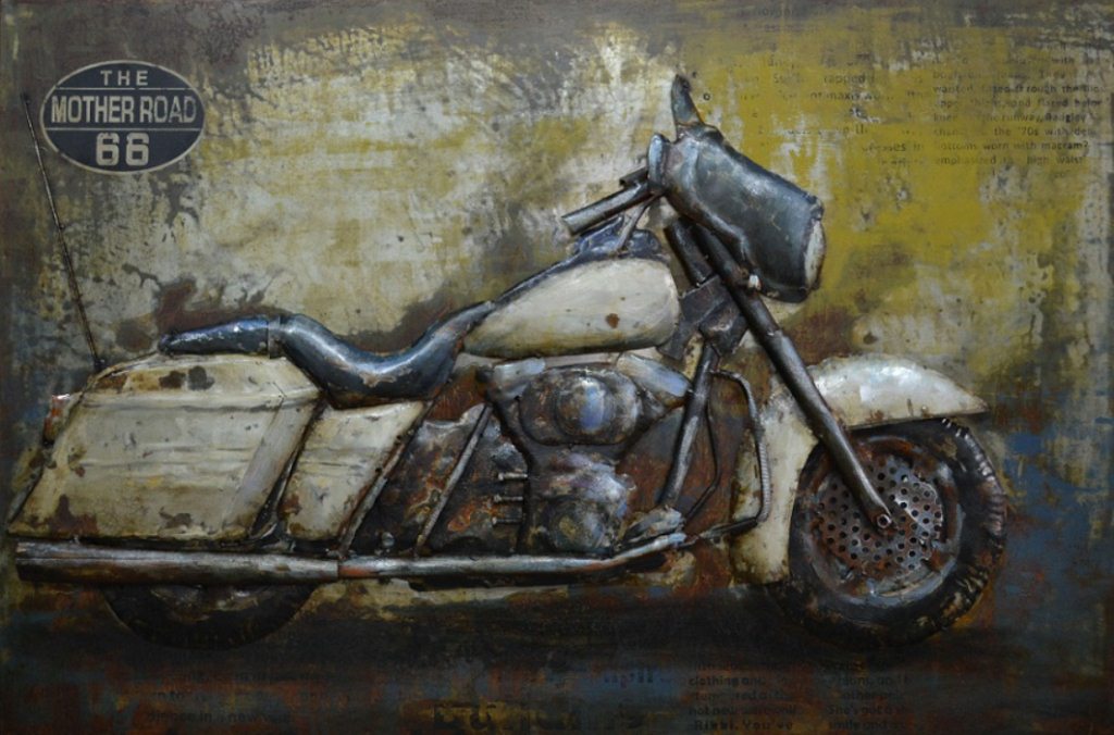 3-D Bild in Blech gearbeitet, Motiv Motorrad